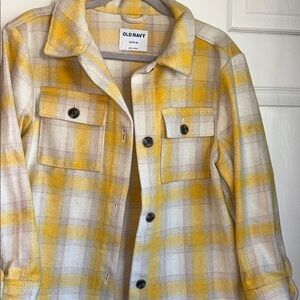 Old Navy Girls Yellow and Cream Plaid Shirt Jacket XL(14-16)